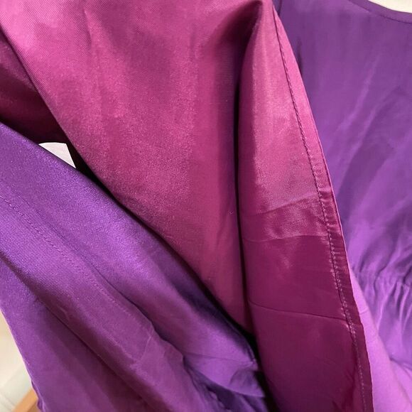 Amanda Uprichard Womens Silk Dress L Royal Purple V Neckline Elastic Waist - Picture 5 of 5